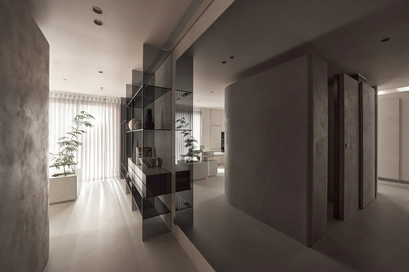 Modern international interior designed with concrete and glass elements