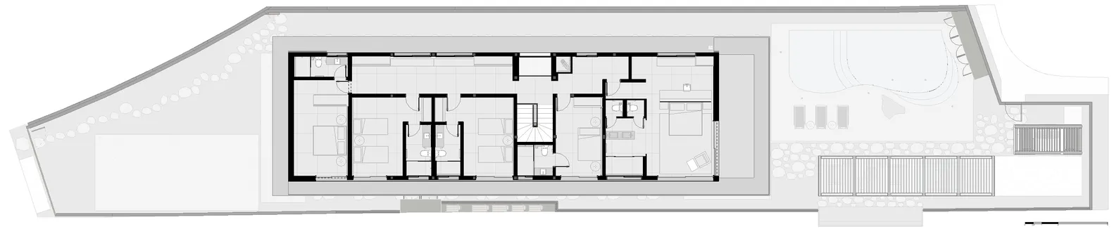 極簡住宅區域的平面圖,採用混凝土材質。