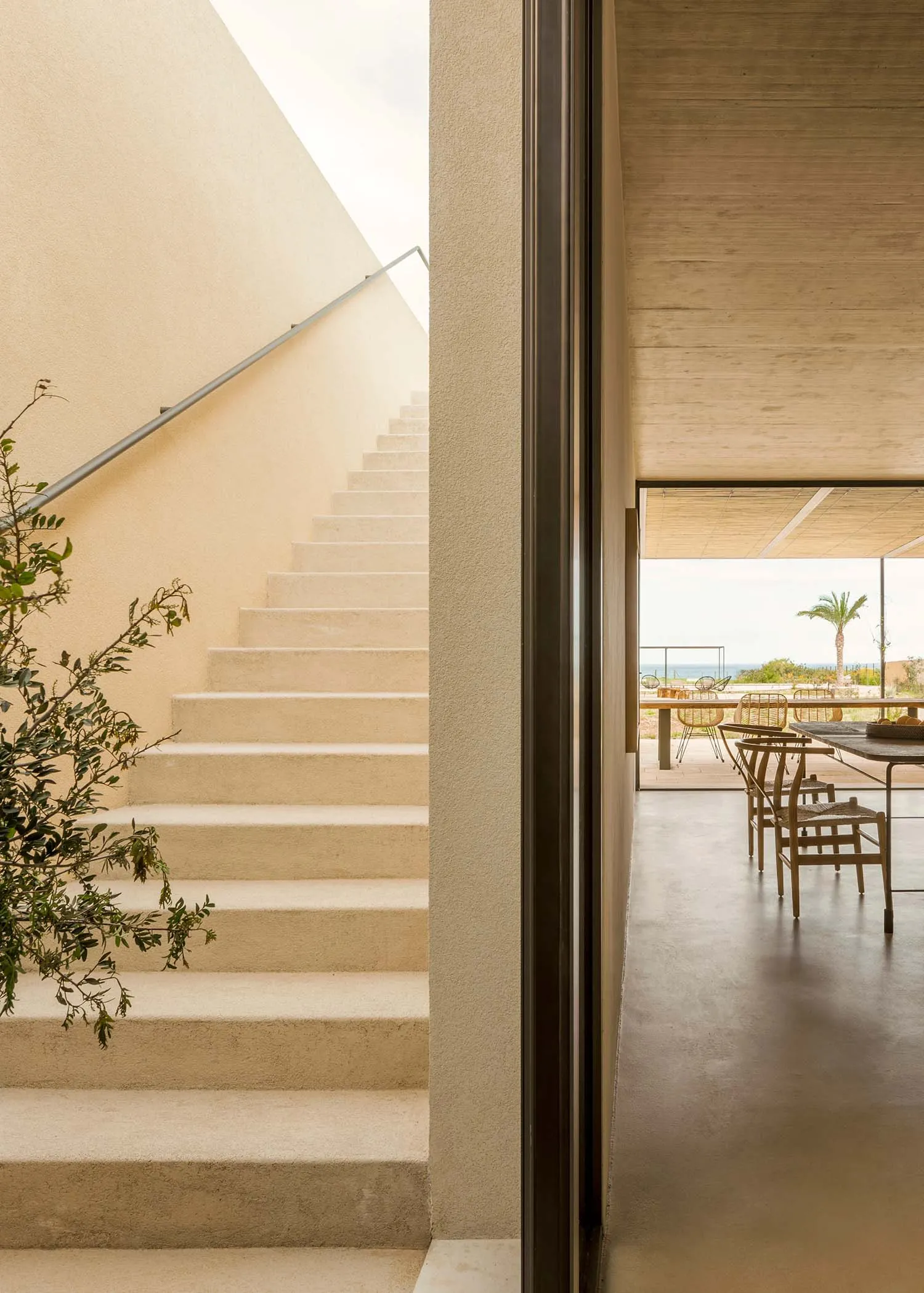 Concrete staircase in a modern interior design setting