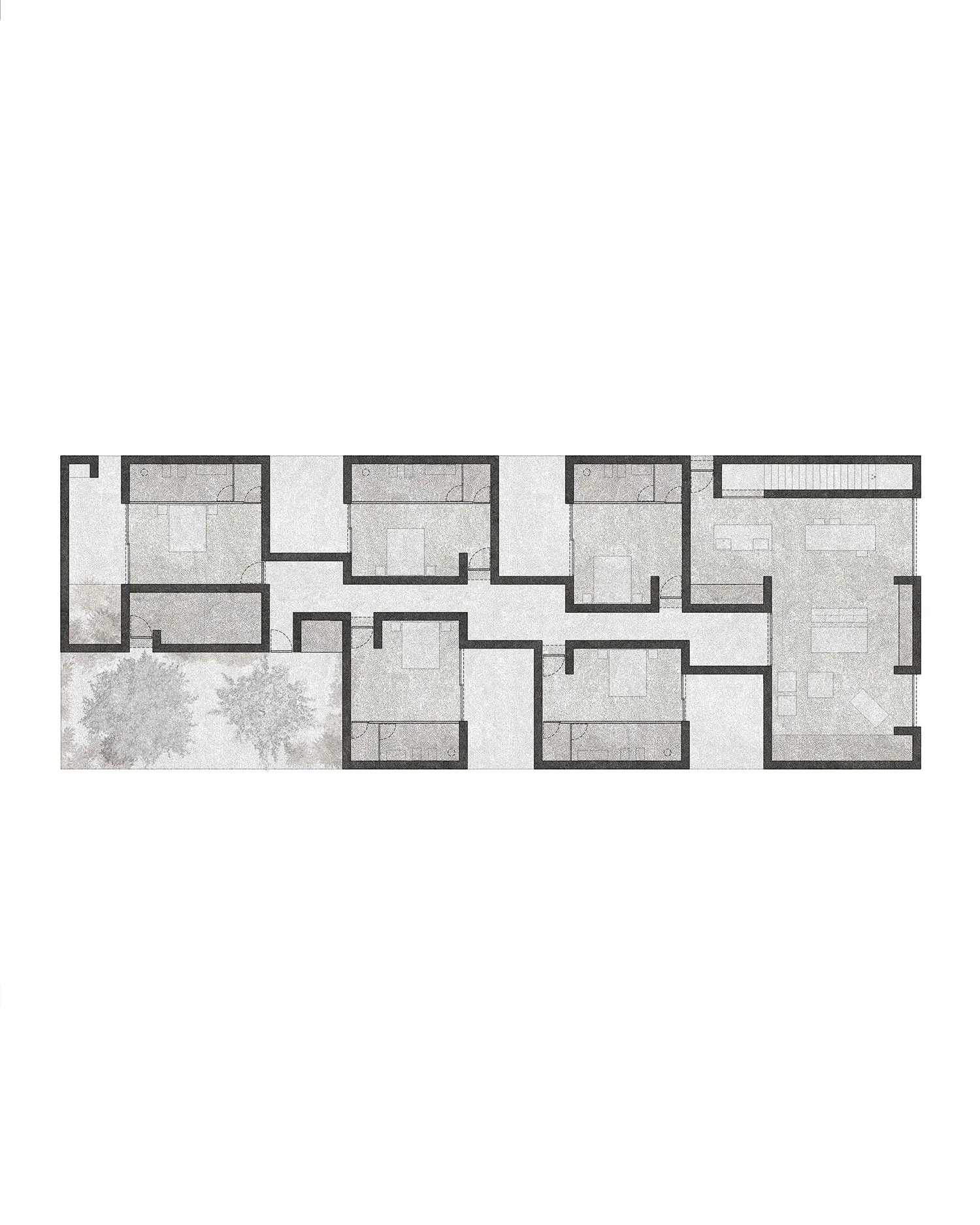Apartment layout with neutral color scheme and open design.