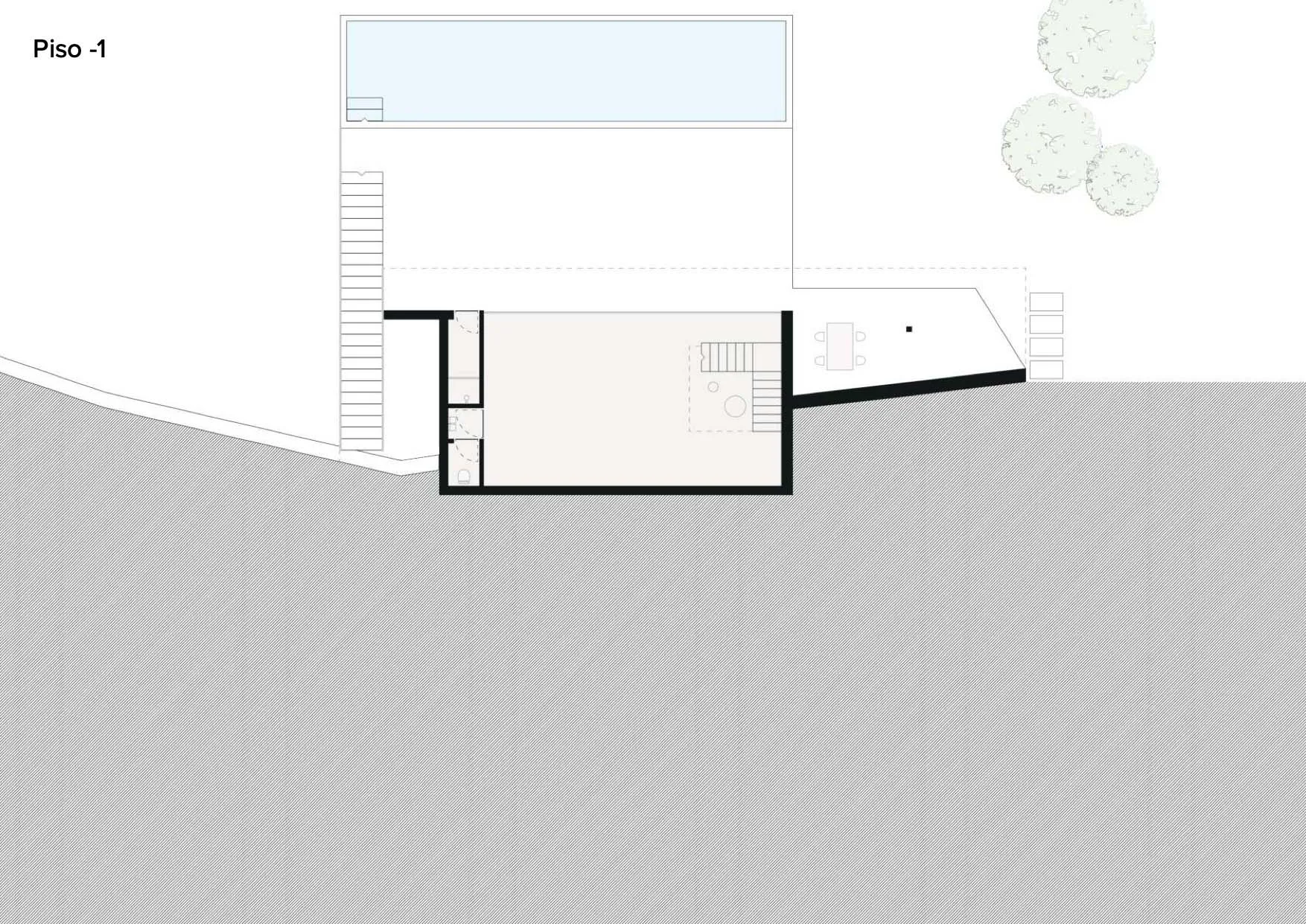 現代簡約住宅建築平面圖，採用混凝土材質與簡約設計
