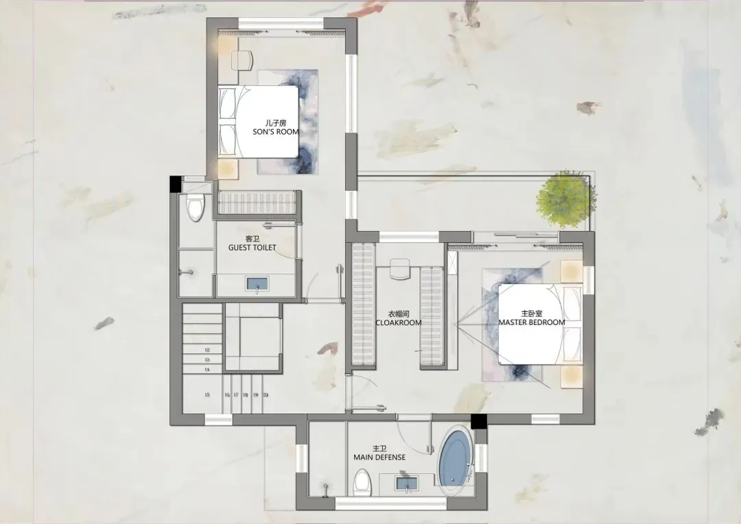 Floor plan of a modern interior design showcasing contemporary living spaces and timeless elegance.