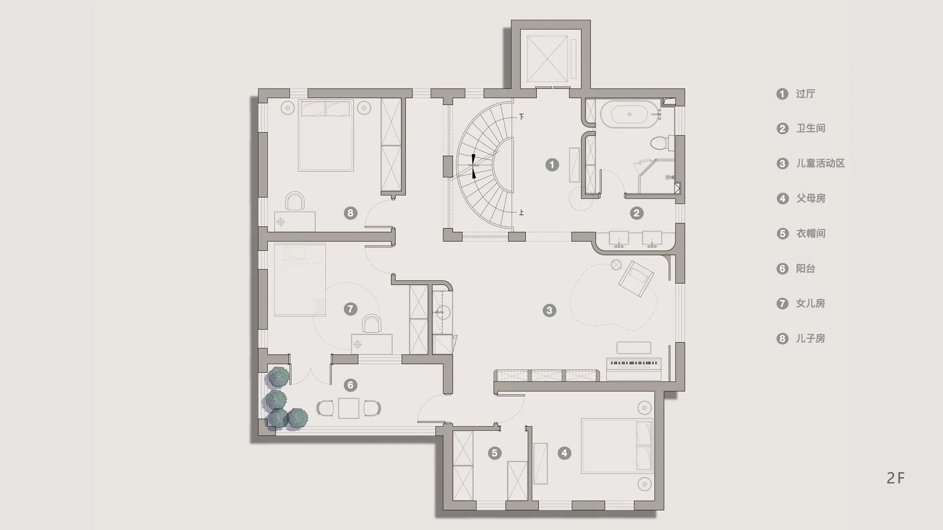 Modern townhouse floorplan with living room, kitchen, dining area, bathroom, bedroom, and balcony.