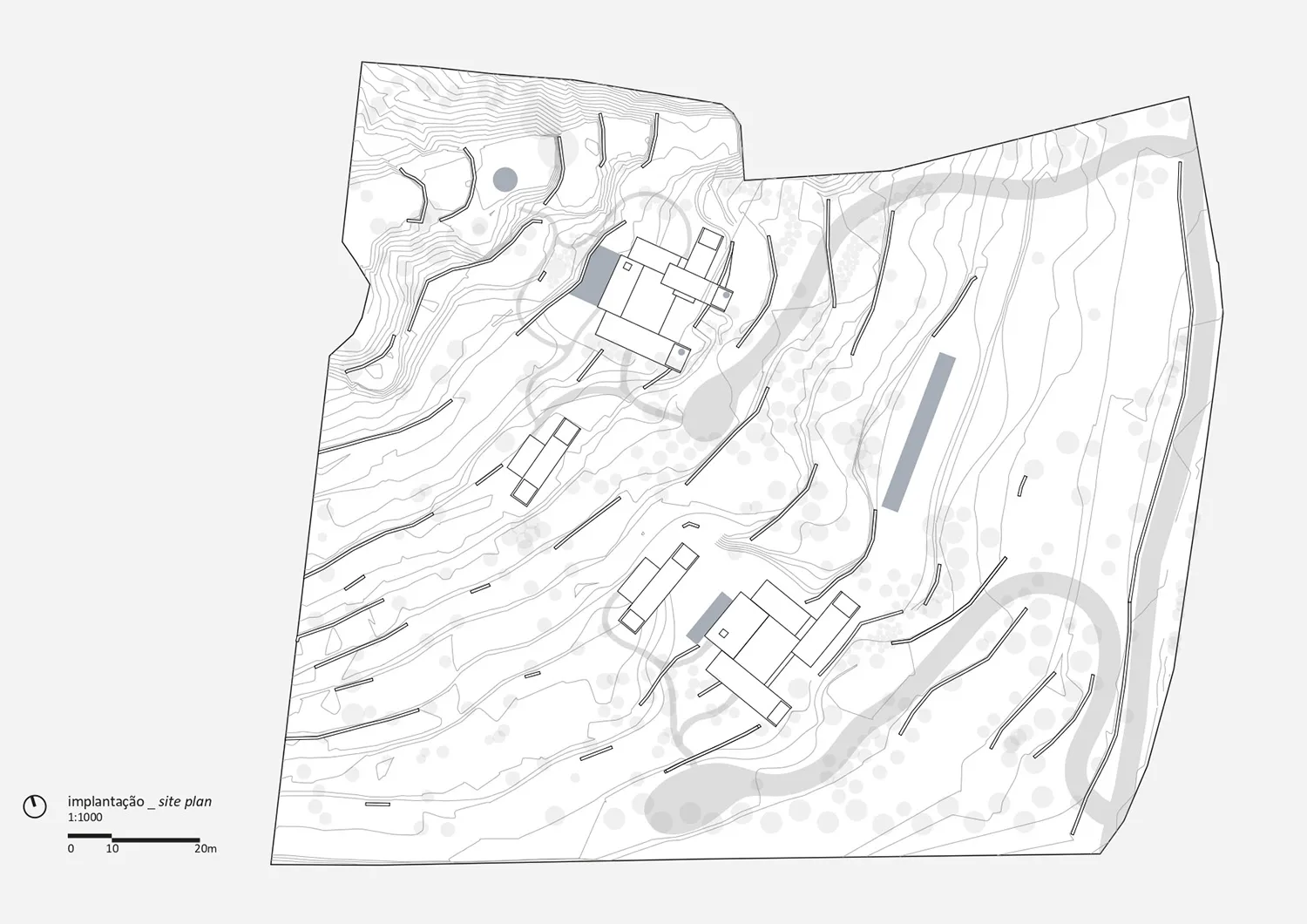 Architectural site plan detailing the layout and elevation of a building or property.