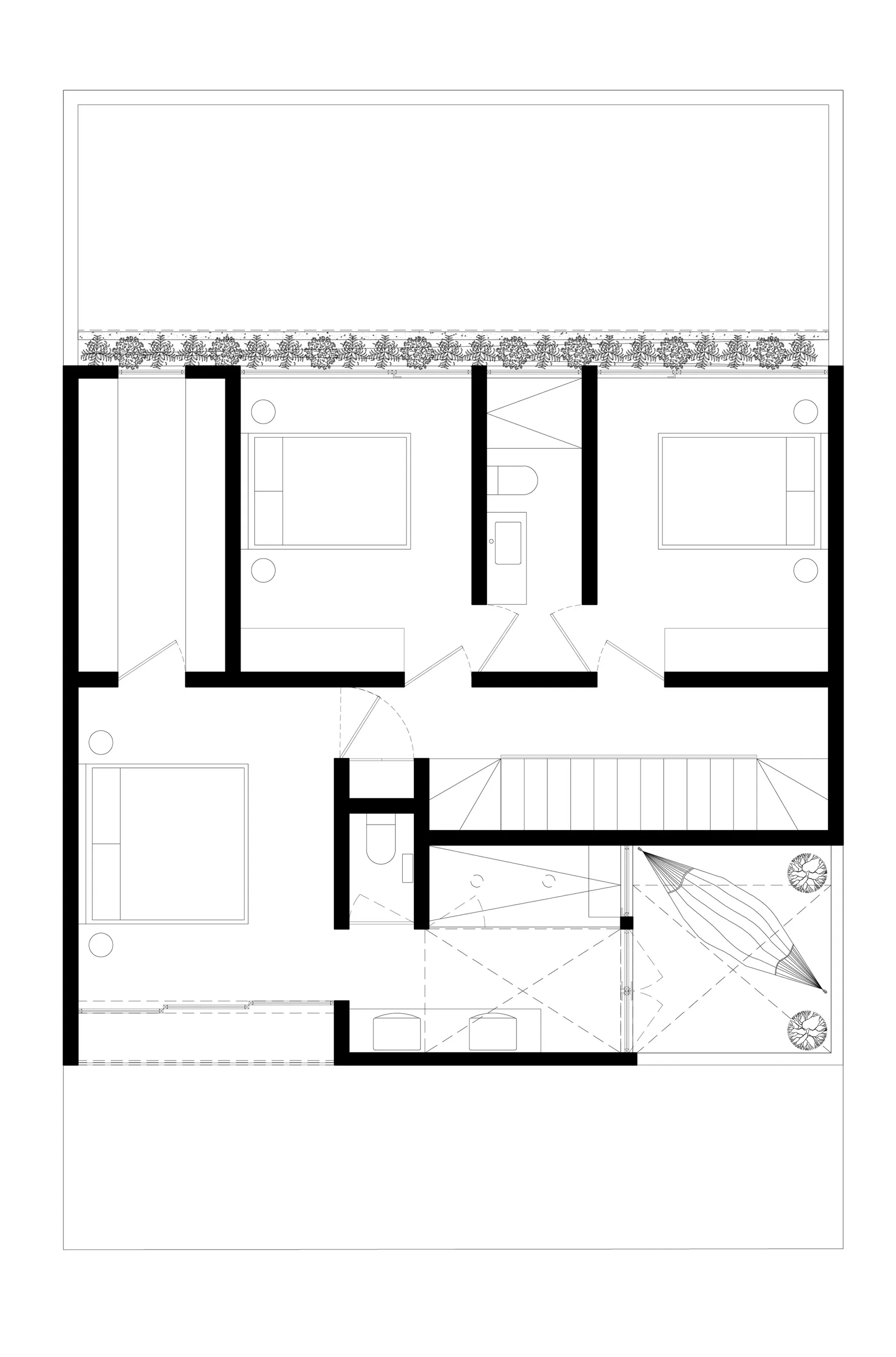 一張現代住宅平面圖的詳細建築繪圖。