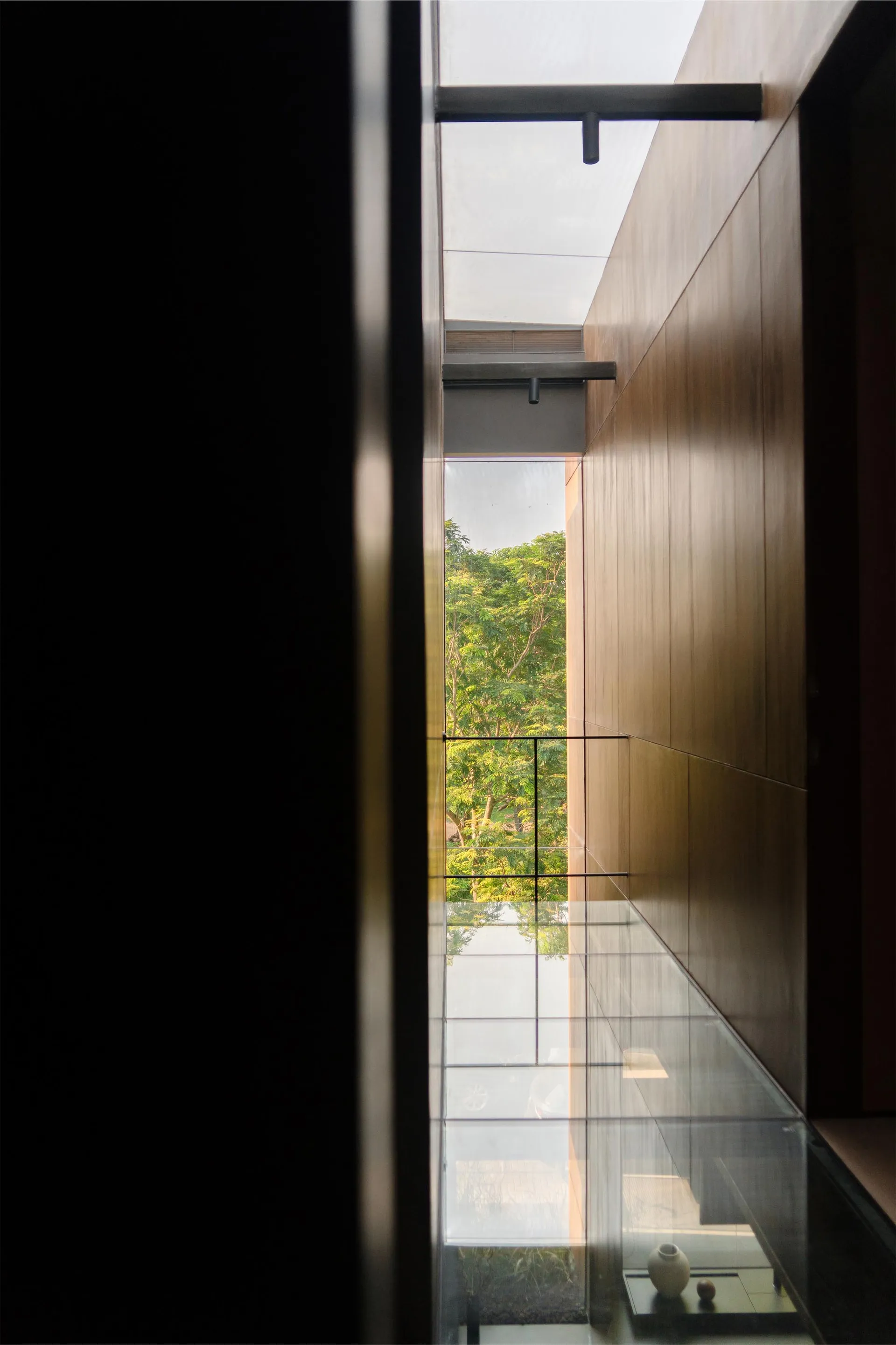 Modern interior design featuring glass walls