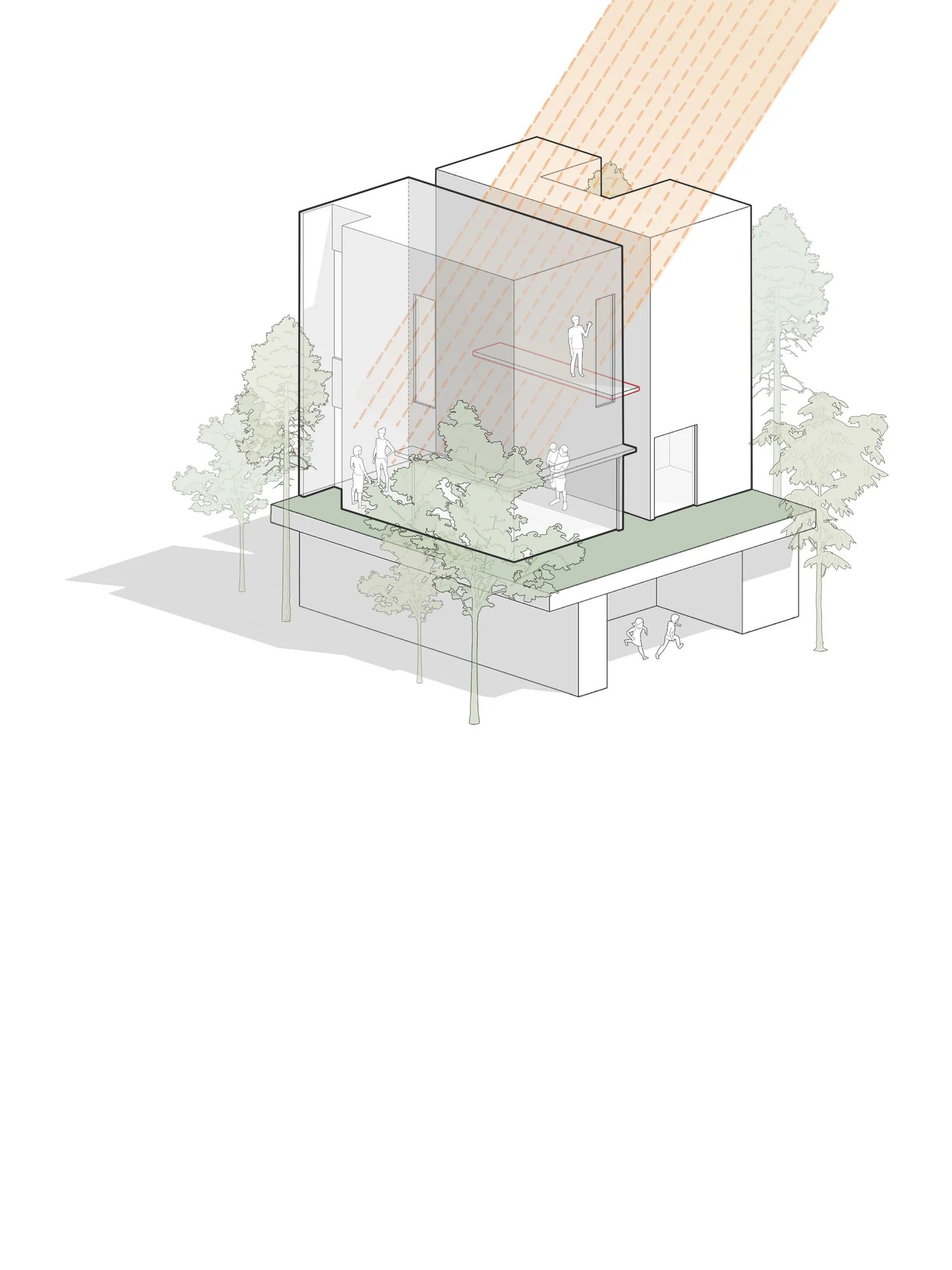 一座具有玻璃外牆的現代住宅建築。