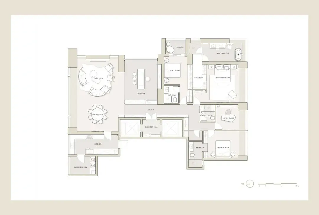 Floor plan of a modern residential apartment layout