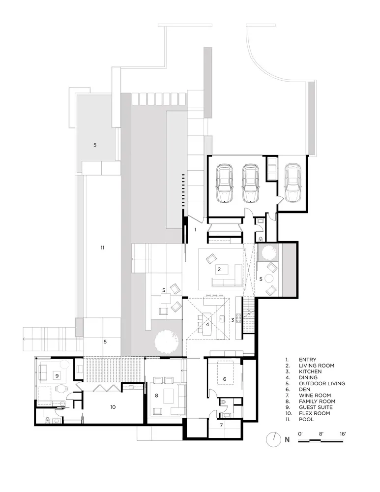Floor plan of a modern residential interior featuring a concrete material.