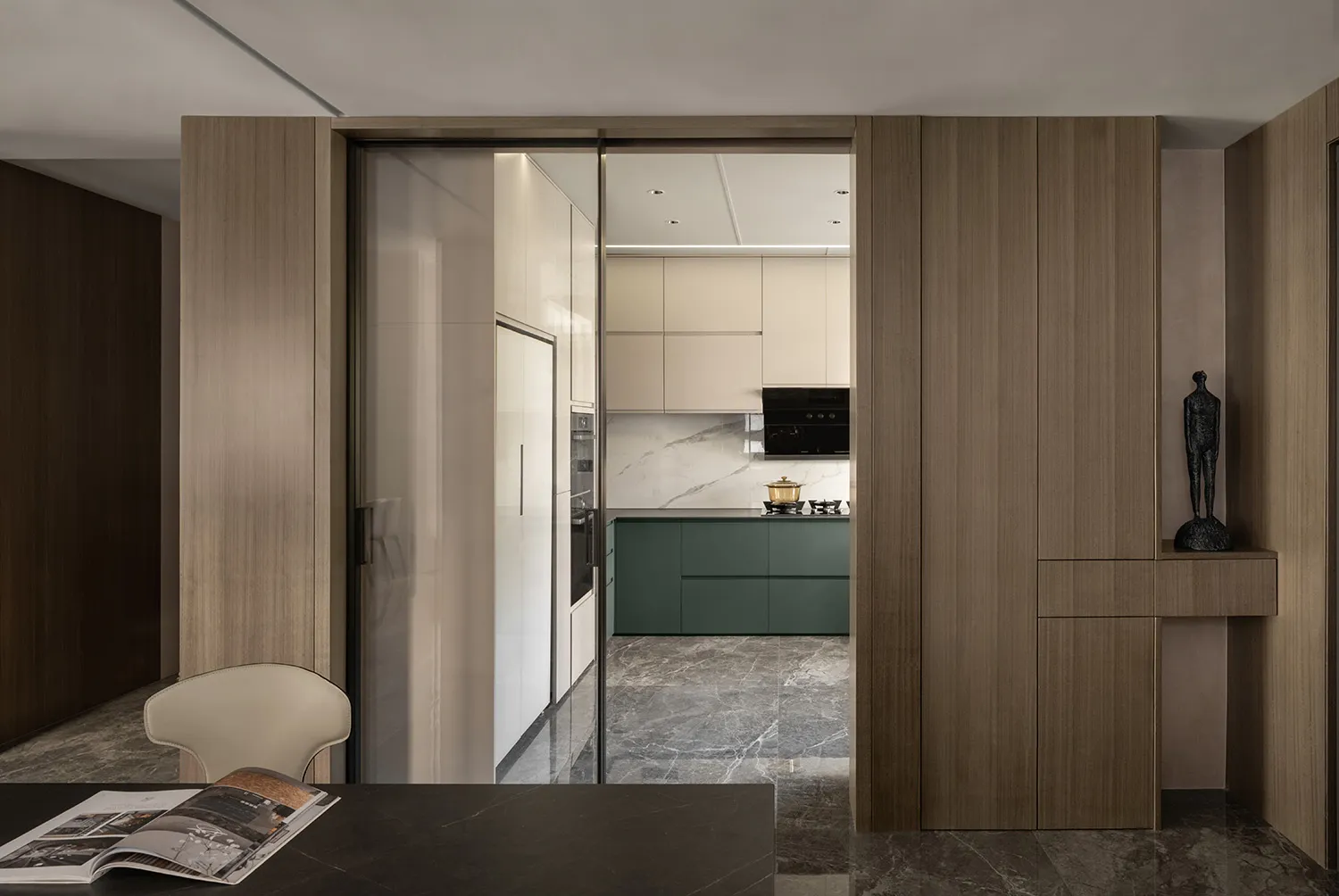 Contemporary kitchen with modern design features, showcasing sleek lines, minimal aesthetics, and high-quality materials.