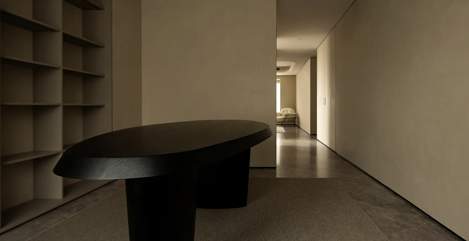 Modern apartment featuring neutral tones and a minimalist design.