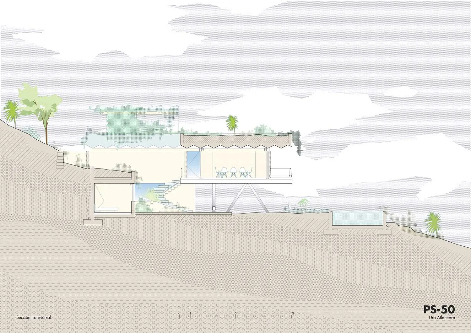 Modern residential house with concrete and glass features.