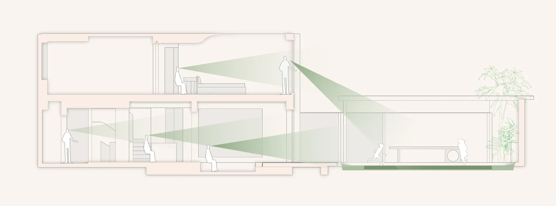 A contemporary residential section with glass and concrete elements, showcasing modern design.