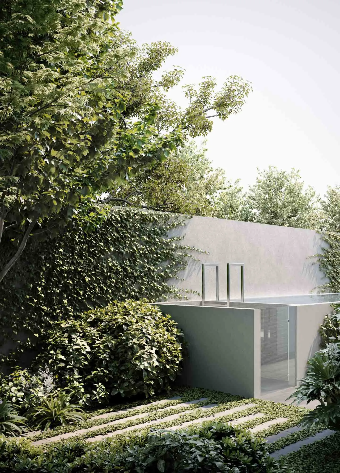 Modern artistic concrete facade of a building with a minimalist design