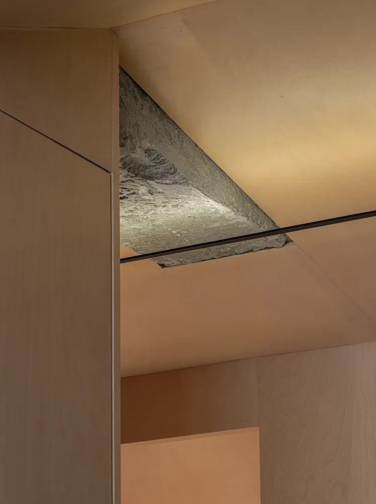 Modern interior design with wooden ceiling