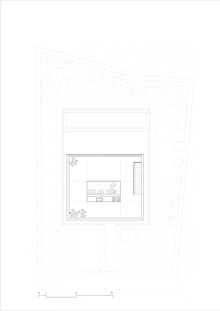 一張黑白現代住宅建築平面圖示意圖。
