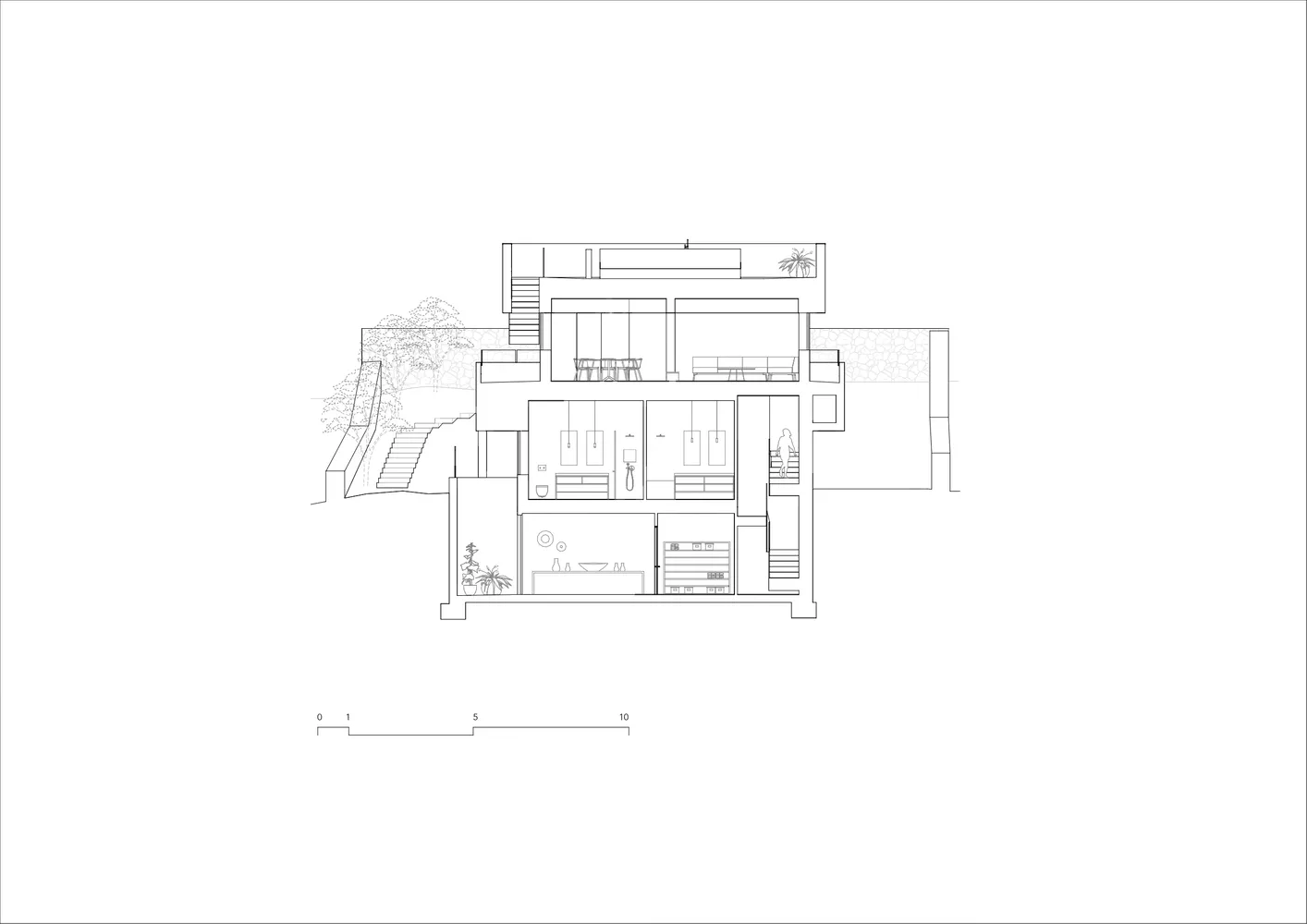 Detailed 2D architectural drawing showcasing contemporary interior design with sleek lines and modern materials.