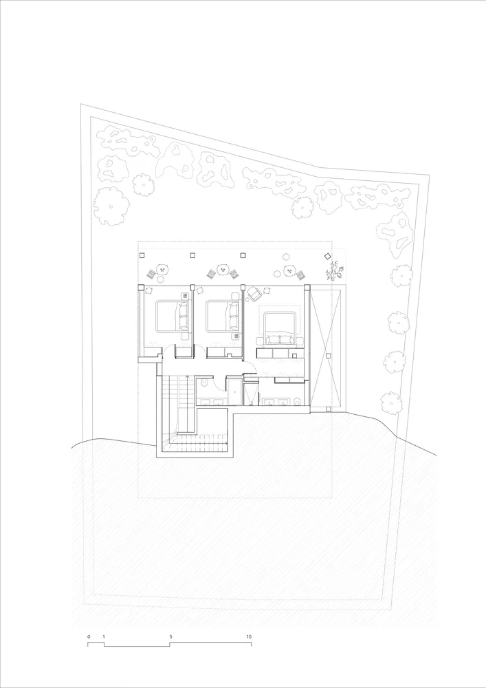 Modern residential floor plan with lines and text.