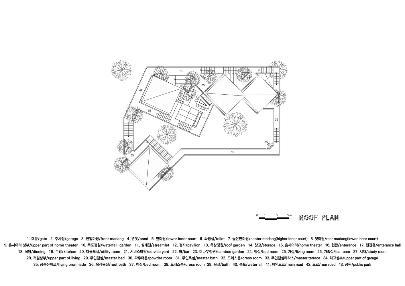 一張詳細的建築平面圖，展示現代住宅建築的頂層。