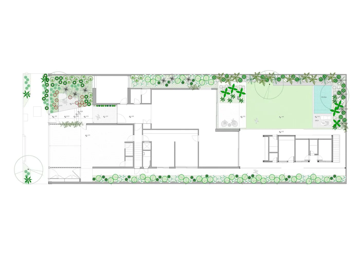 Modern residential house design with garden layout