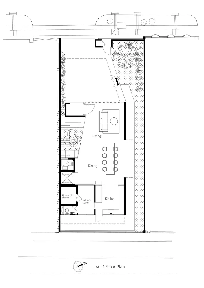 現代公寓平面圖，展示客廳、餐廳、廚房及傭人房配置。