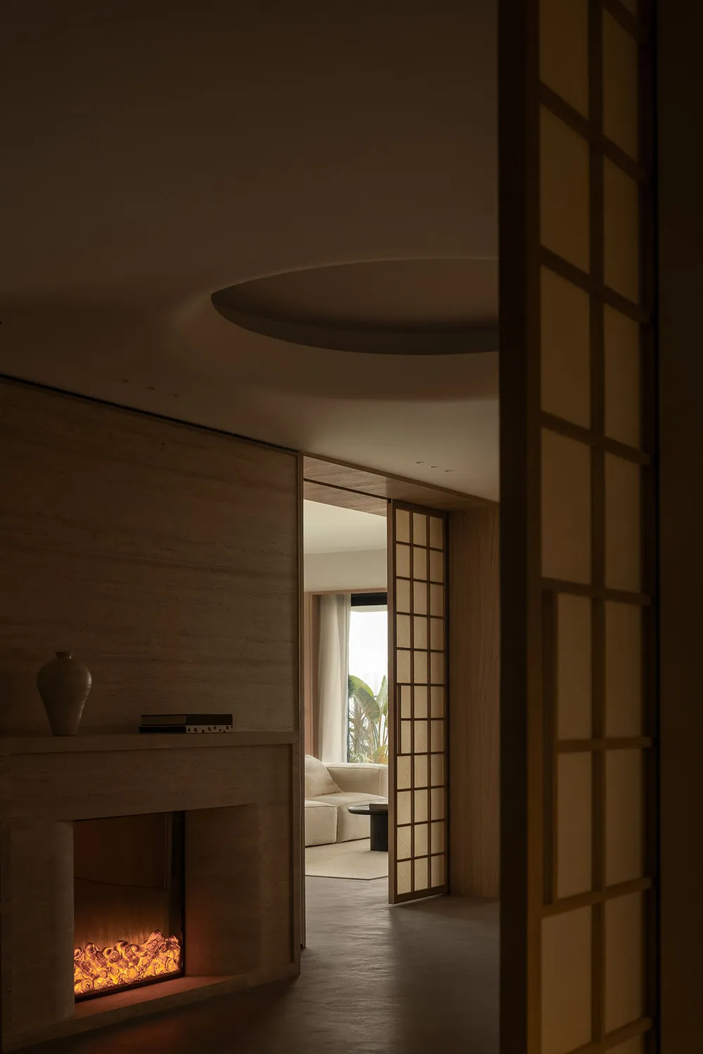 Modern living room with wooden flooring and minimalistic design