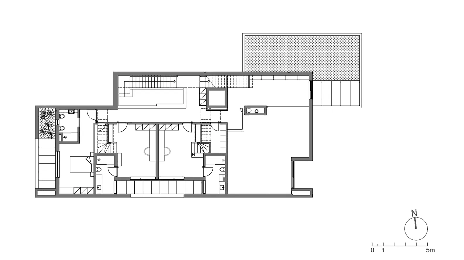 現代公寓的技術性2D建築平面圖。