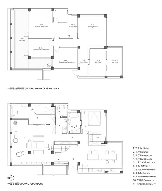 Floor plan diagram for a modern interior design showing rooms such as kitchen, living room, and bedroom.