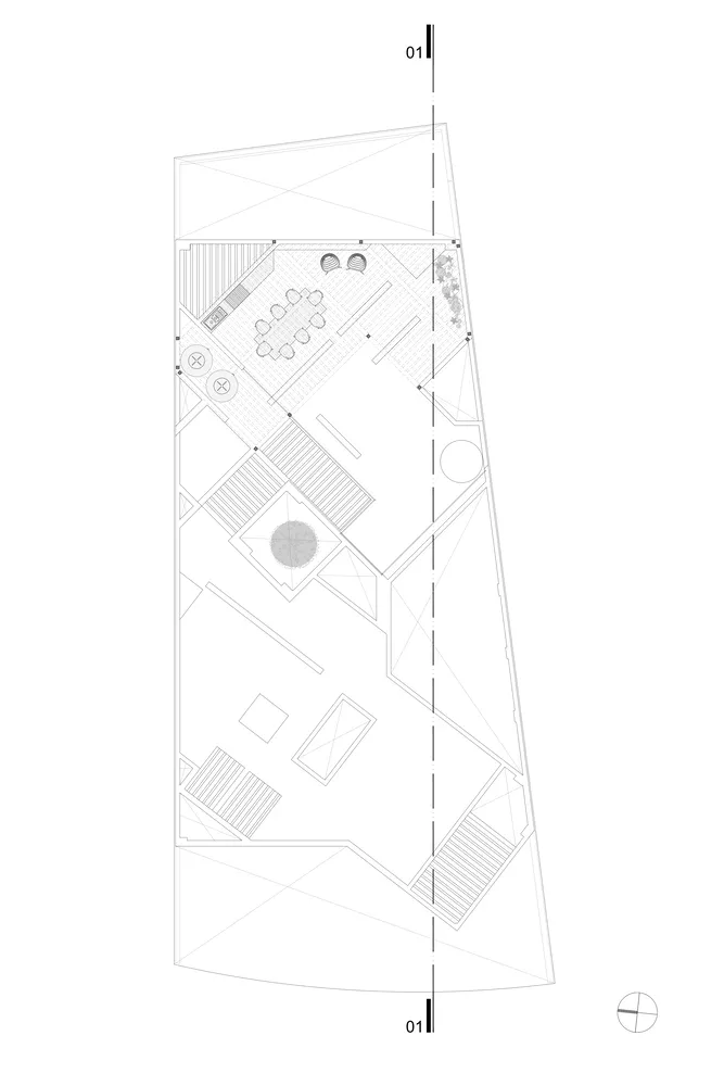 Floor plan of a modern living space with wooden accents.