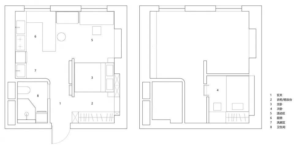 A minimalist apartment layout showcasing a modern minimalist design with functional zones and efficient use of space.