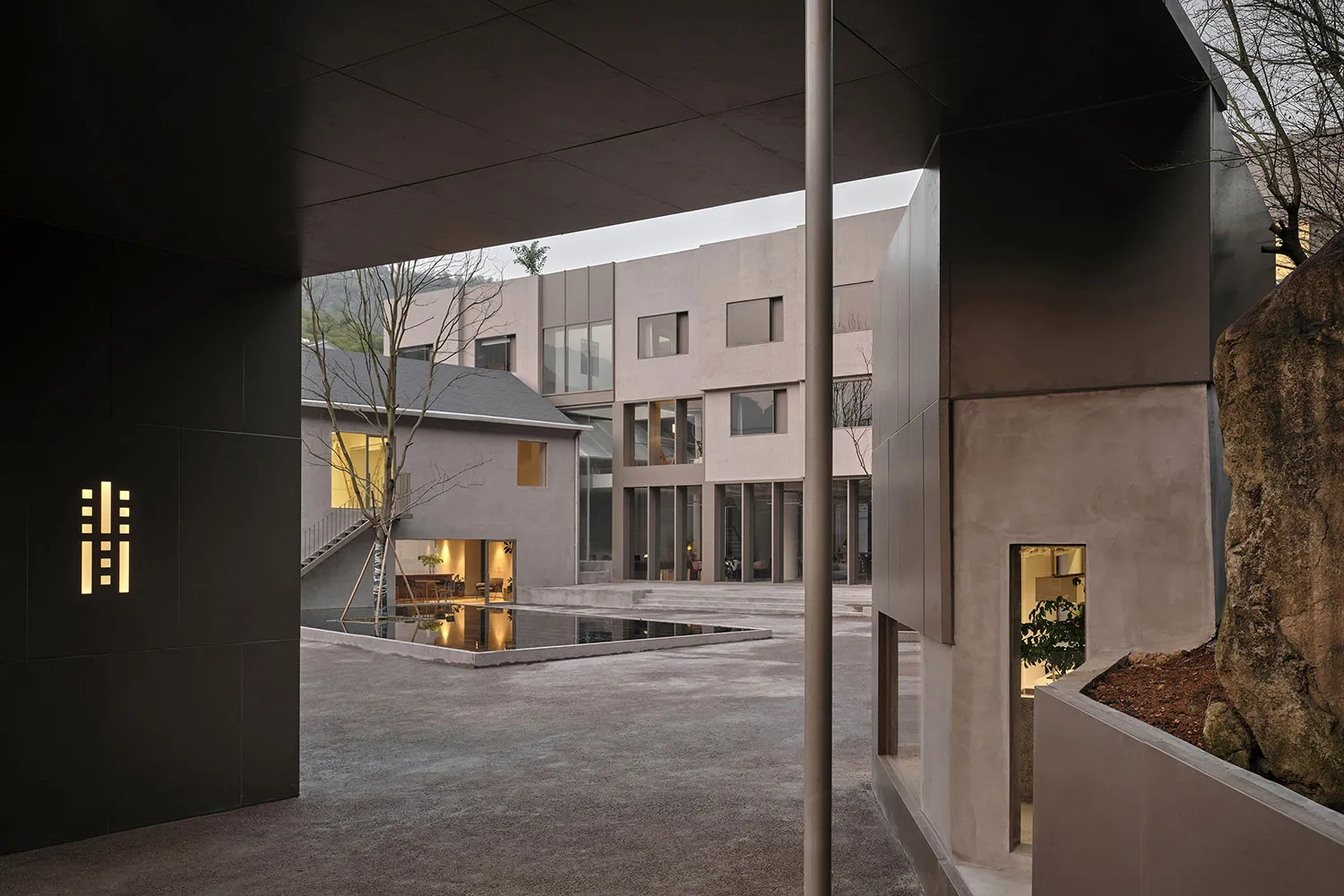 Concrete walls and floors of a modern office building.