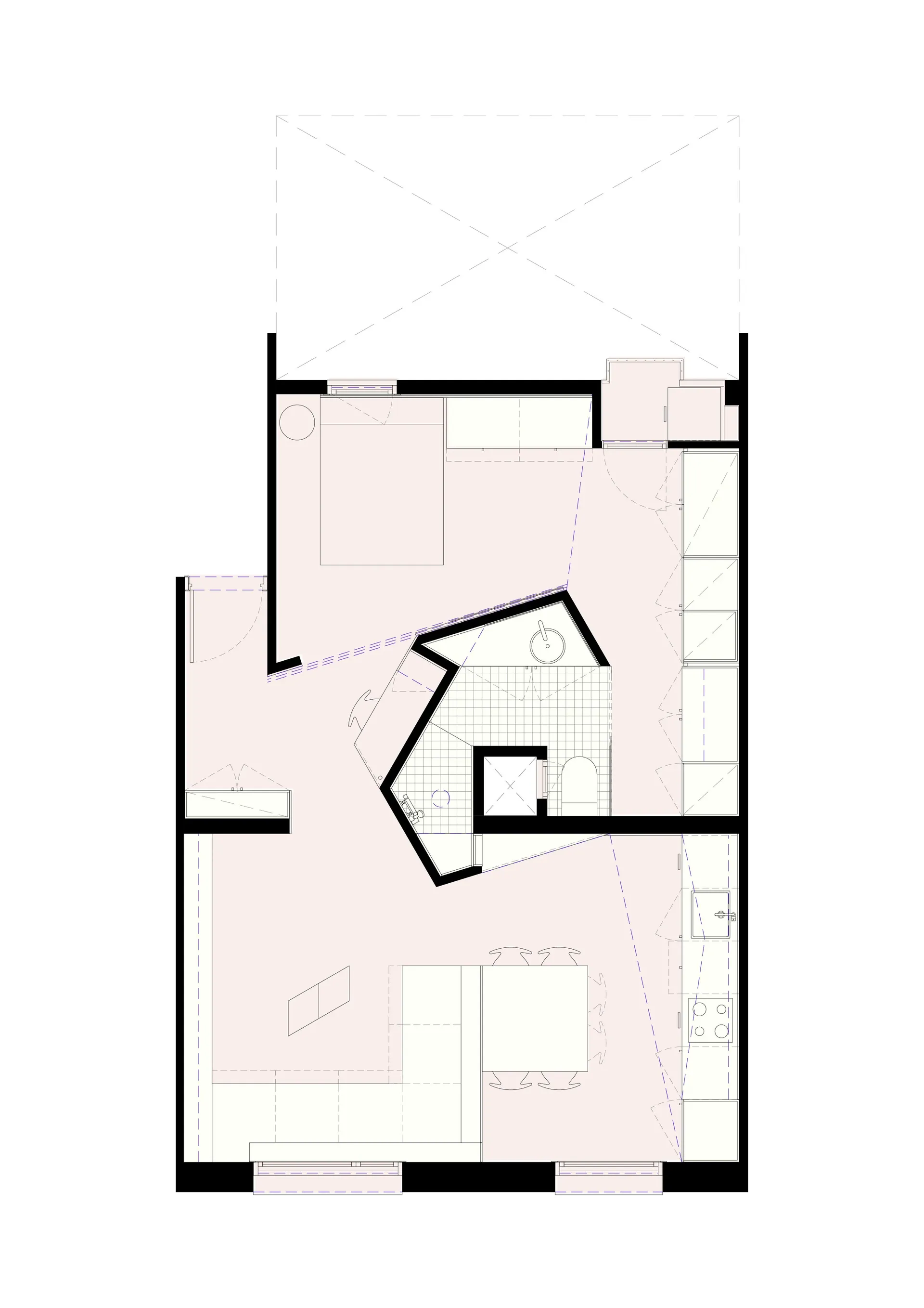 Floor plan of a minimalist living space with a modern design.
