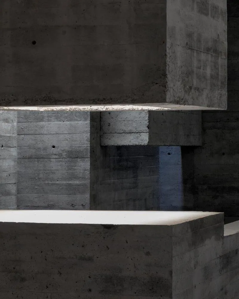 Modern interior design featuring concrete materials