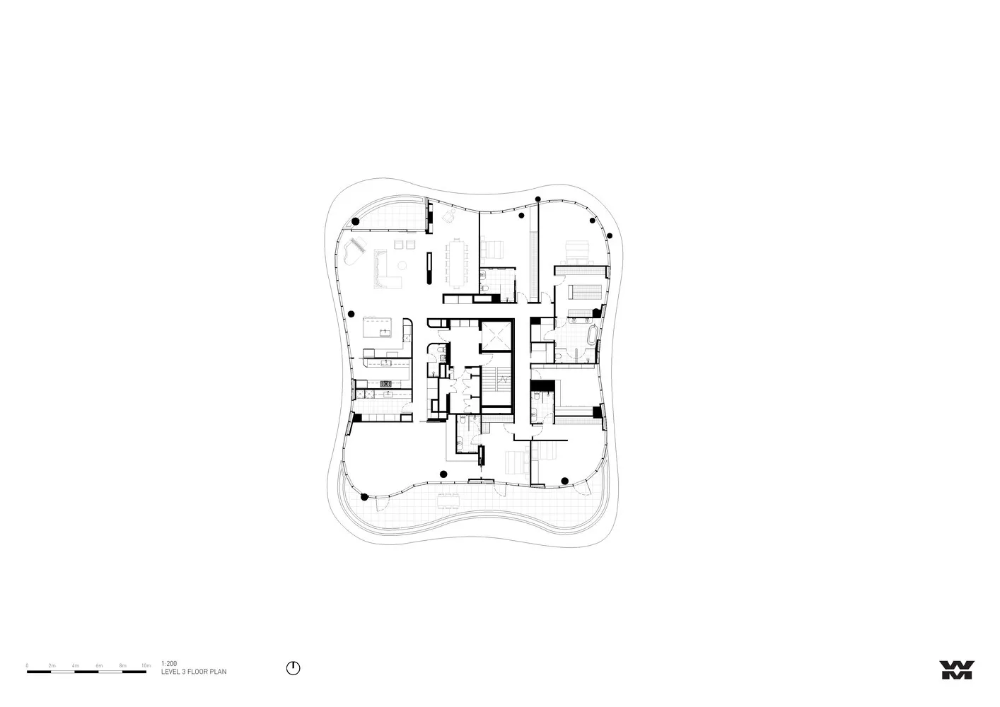 現代住宅建築的平面視圖,採用混凝土、玻璃與鋼材材質。
