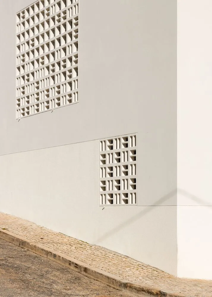Modern building facade with concrete grid design