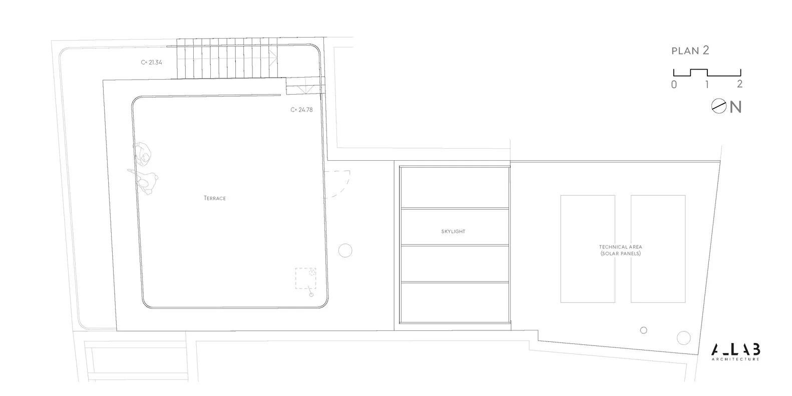 Concrete terrace floor plan with technical details and dimensions.