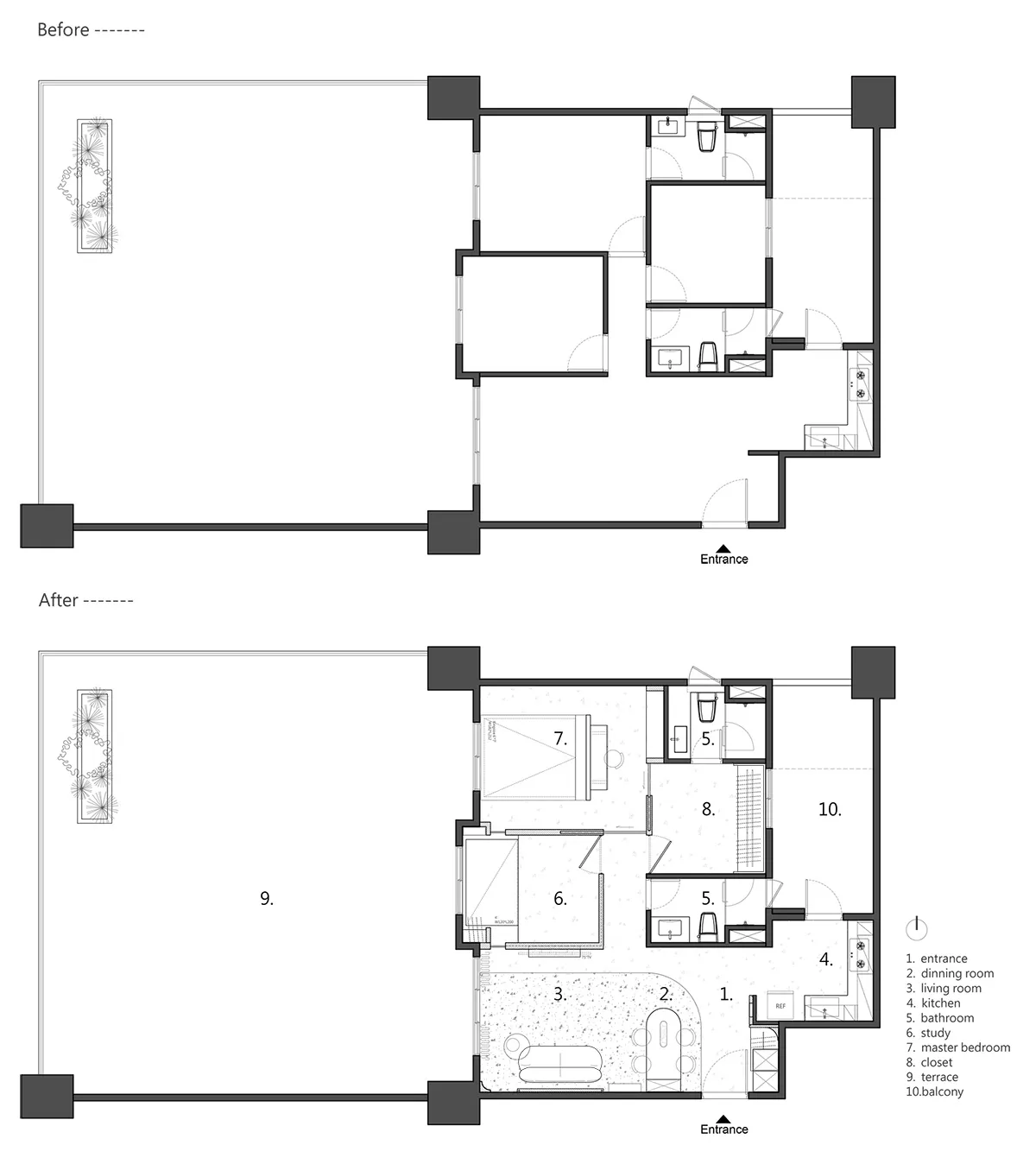 Floor plan comparison of 'Before' and 'After'