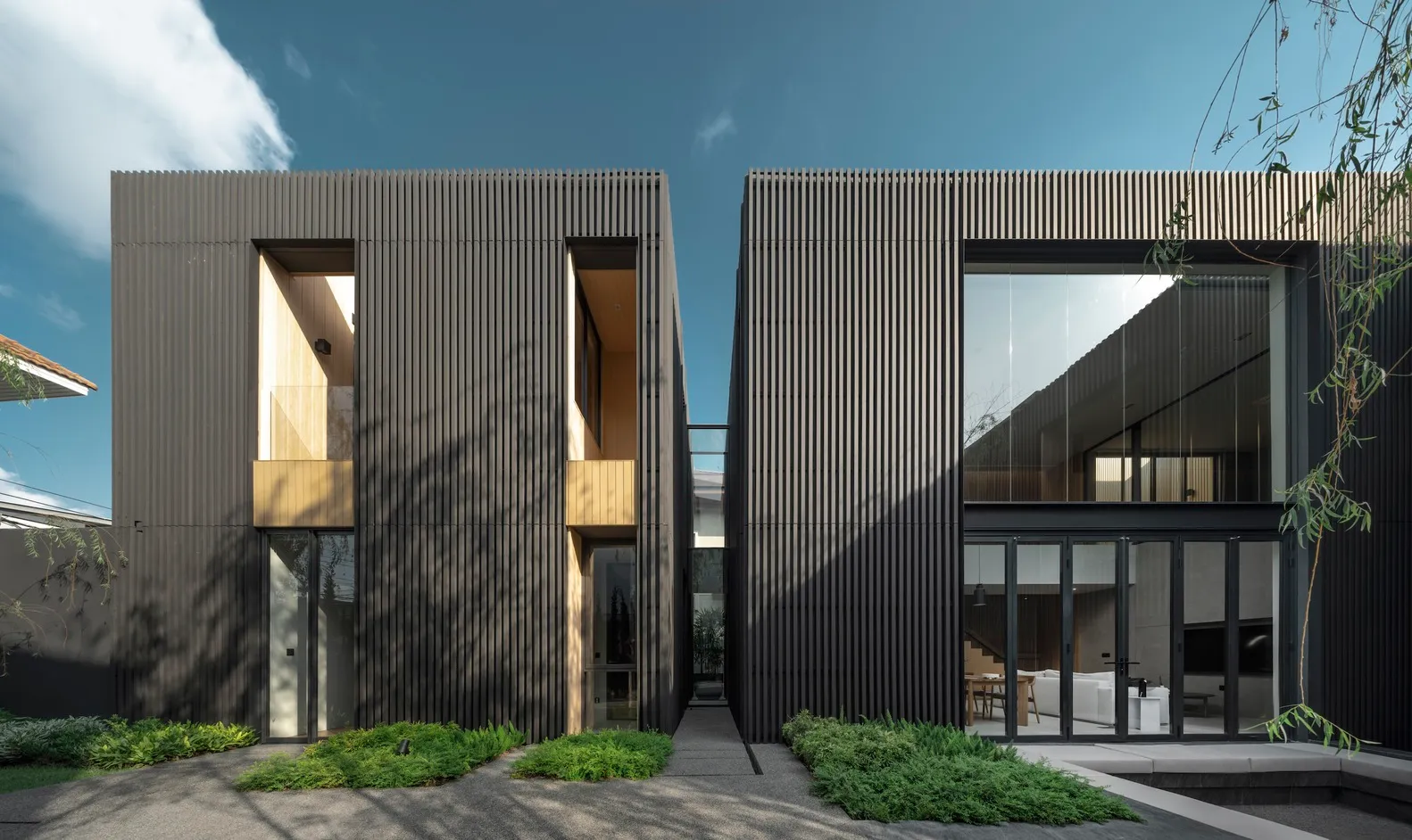 Modern building with metallic cladding exterior