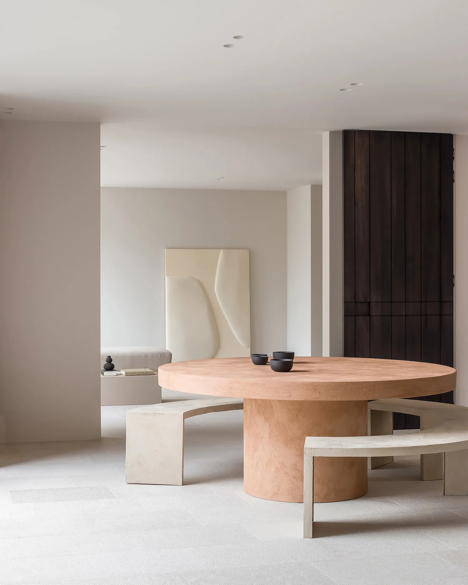 Modern interior living room with concrete furniture and minimalist design