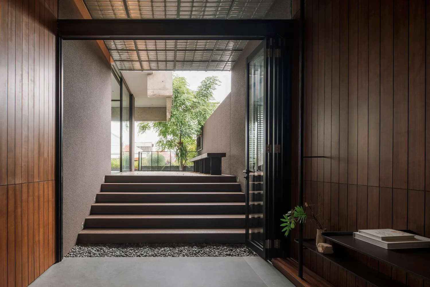 Modern concrete staircase inside a building