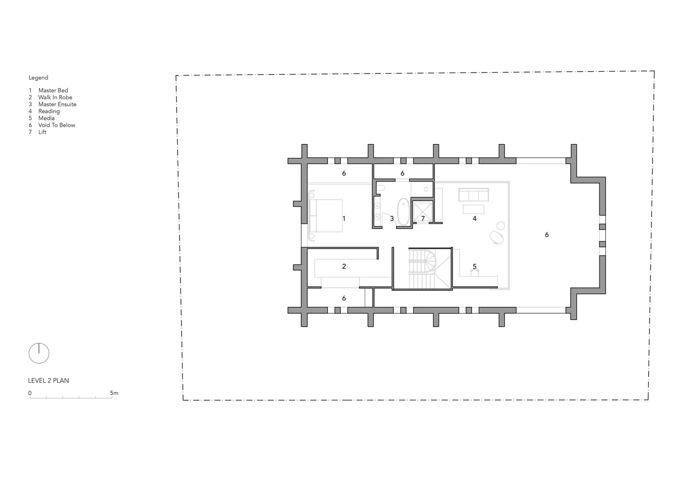 A 2D architectural drawing of a residential interior featuring a concrete ground plan.