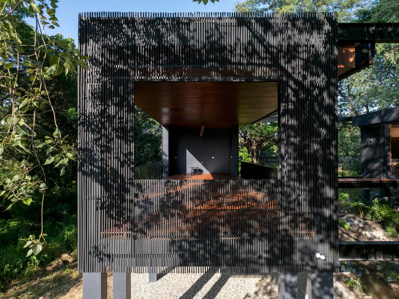 Modern exterior of a building constructed with steel materials.