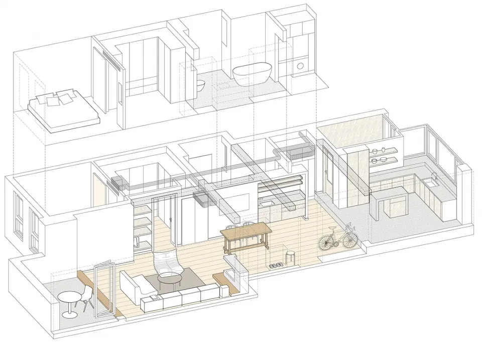 以工業材料與家具打造的住宅室內設計