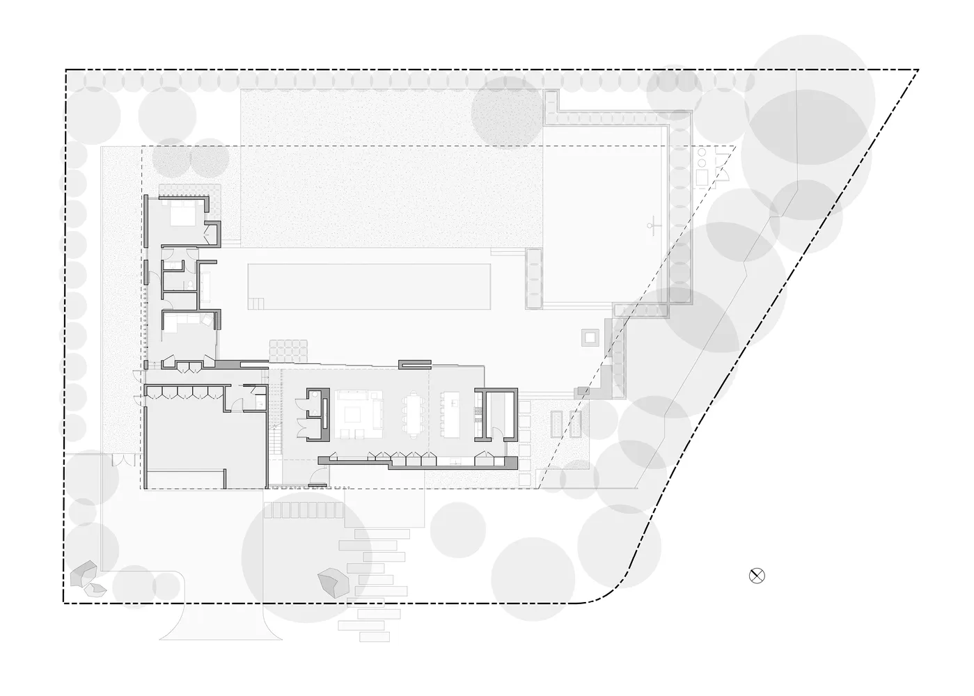 2D architectural drawing of a modern house layout