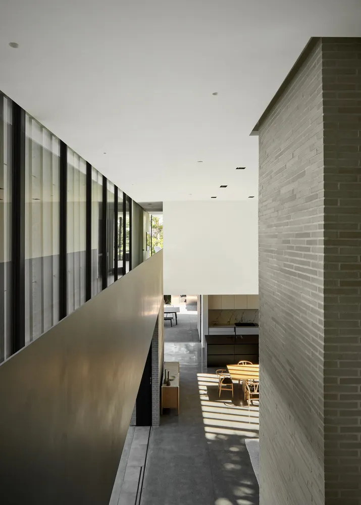 Modern residential interior featuring minimalist design with contemporary materials and open space.