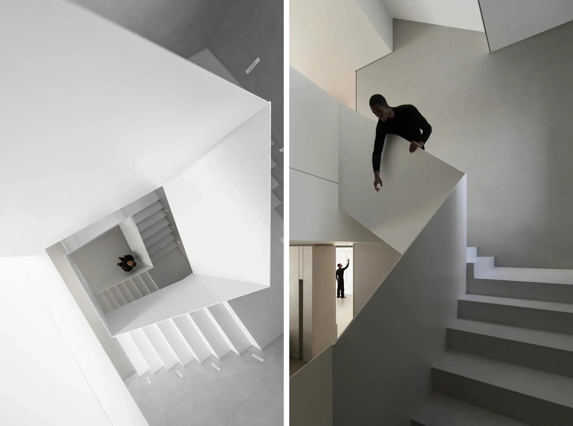 Modern interior featuring a minimalist concrete staircase