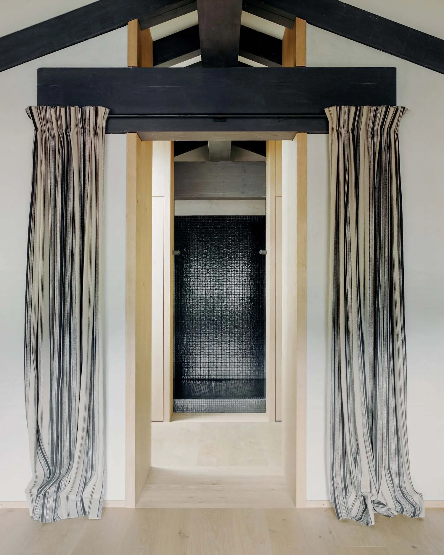 Modern interior design featuring textile curtains and minimalist architecture