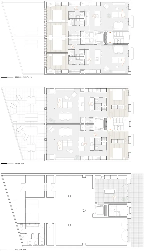 A detailed architectural drawing of a modern interior floor plan.