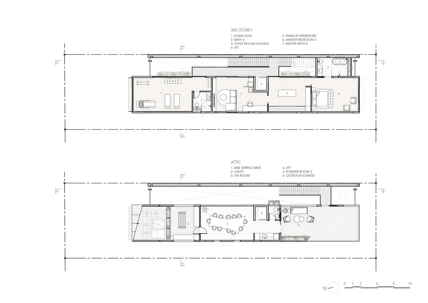 Floor plan of a modern house with trendy design elements.