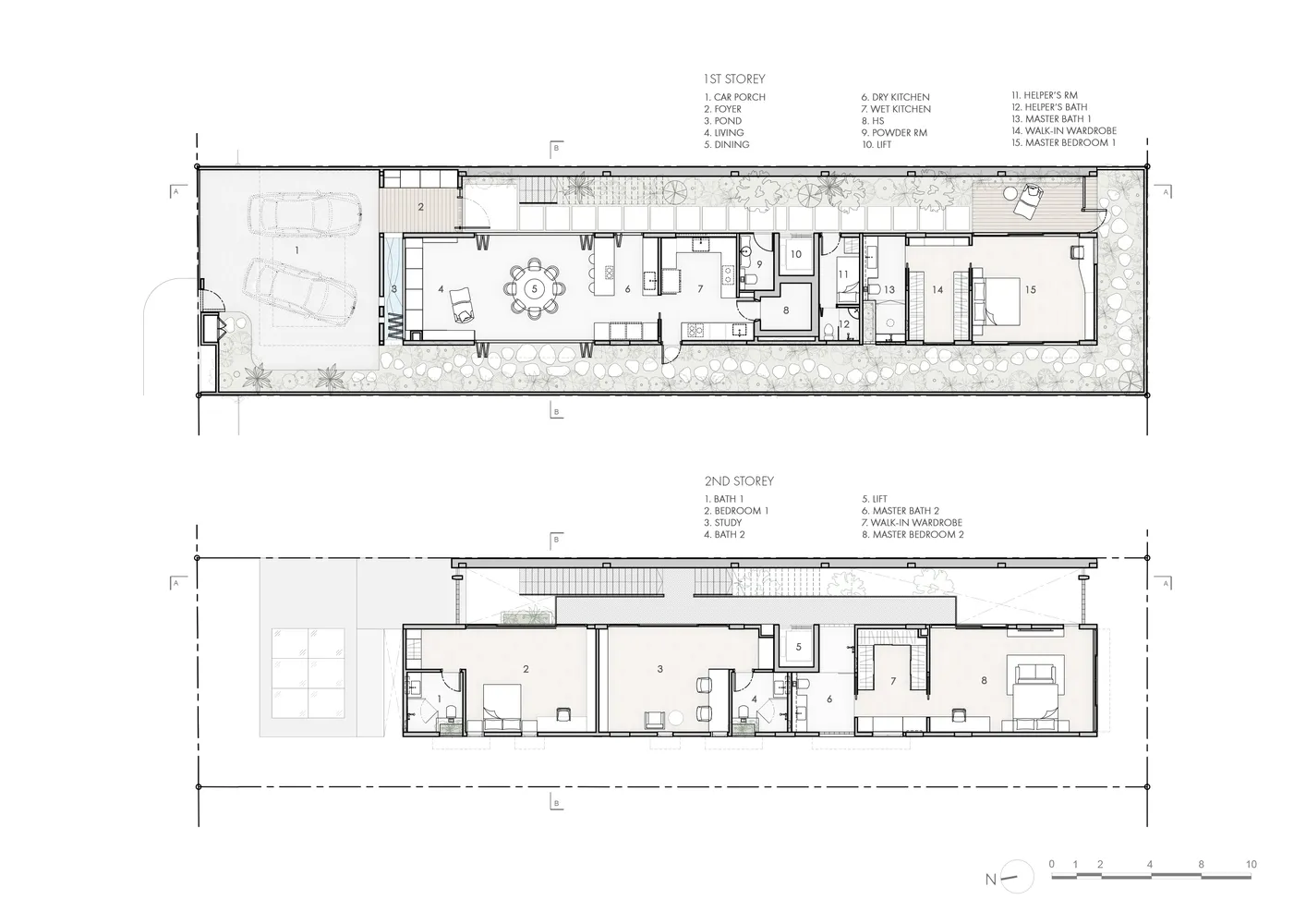 一張詳細的2D建築圖,描繪住宅的平面配置。